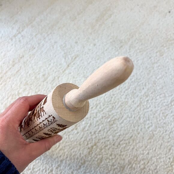 14in NEW Christmas Reindeer Trees Wooden Rolling Pin Engraved Rolling Pin - Picture 4 of 5